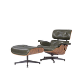 Deluxe Lounge Chair & Ottoman in Olive Green Waxed Leather and Rosewood Frame - Interior Furnishes